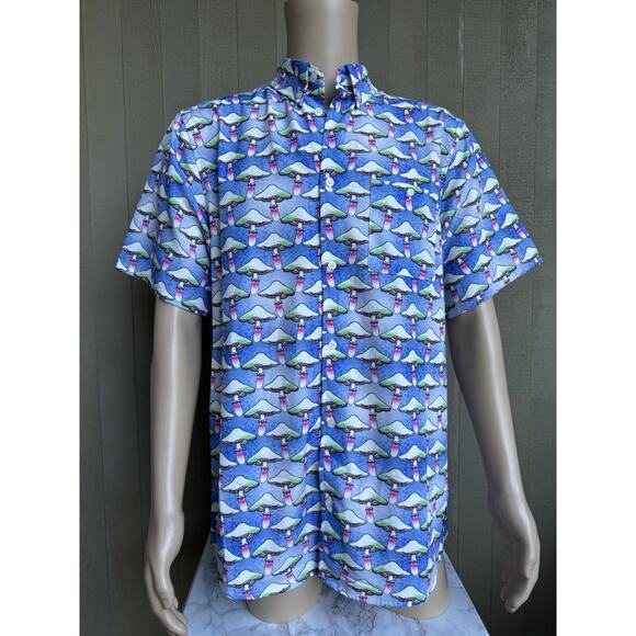 NWT WESC AOP Shroomspiracy Men's Button Front Casual Shirt M SHROOMS TRIPPY - Picture 1 of 8